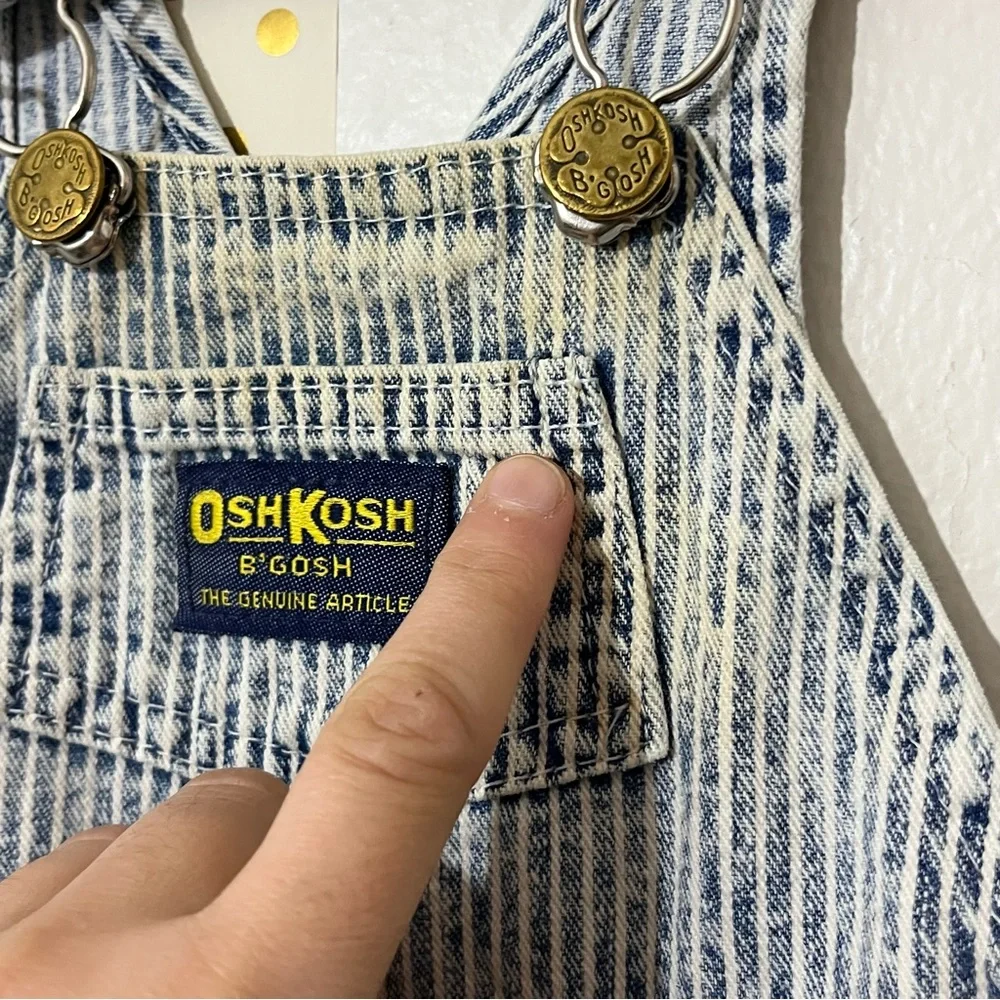Vintage OshKosh B'gosh Kids Blue Hickory Stripe Overalls *WITH STAIN*